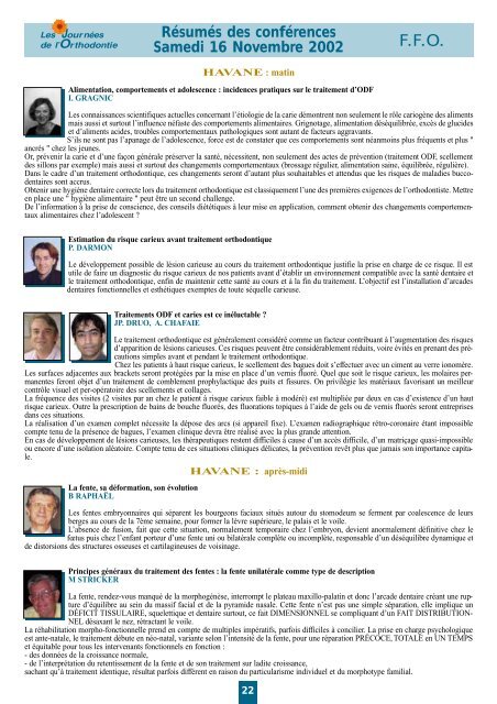 Dimanche 17 Novembre 2002 - Fédération Française d'Orthodontie