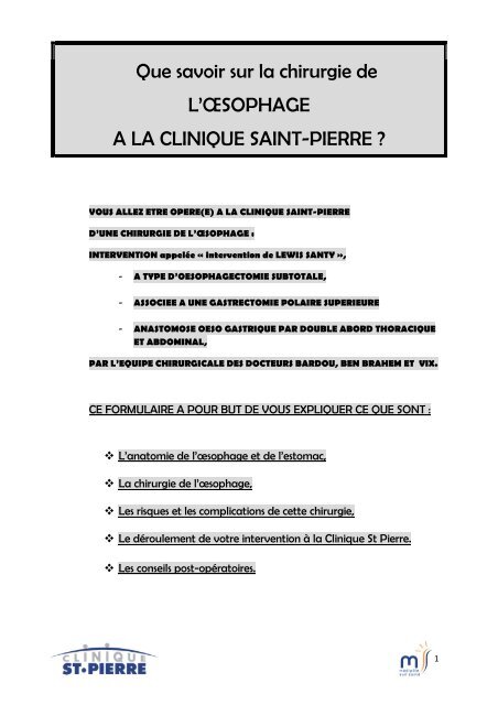 La Chirurgie de l'oesophage: oesophagectomie subtotale