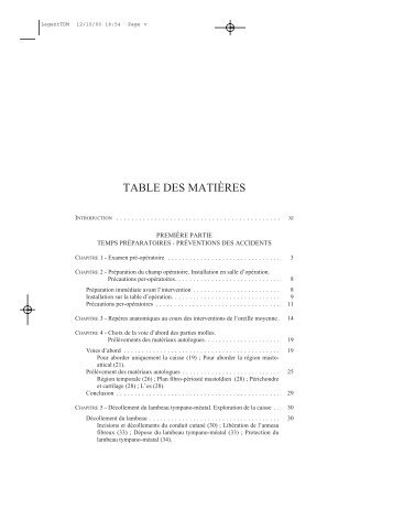 TABLE DES MATIÈRES - ORL Nantes