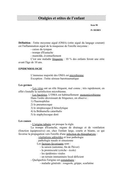 Otalgies Et Otites De L Enfant