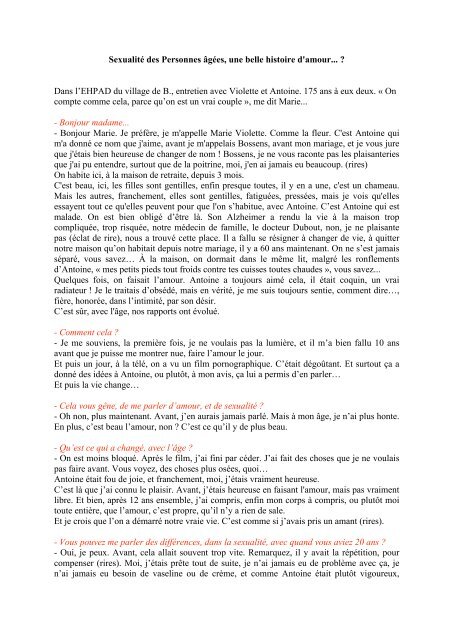 Sexualite Des Personnes Agees Une Belle Histoire D Amour Cec