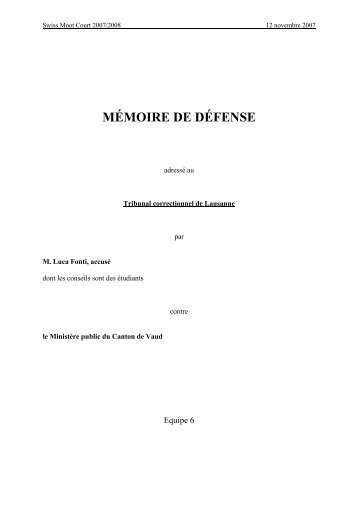 MÉMOIRE DE DÉFENSE - Swiss Moot Court