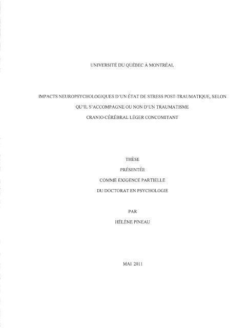 Impacts neuropsychologiques d'un état de stress ... - Archipel - UQAM