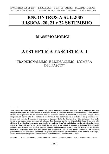 AESTHETICA FASCISTICA I
