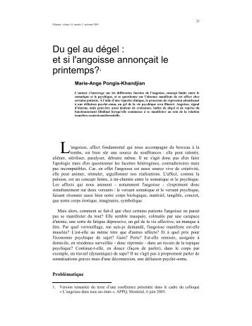 Du gel au dégel : et si l'angoisse annonçait le printemps? - Christian ...