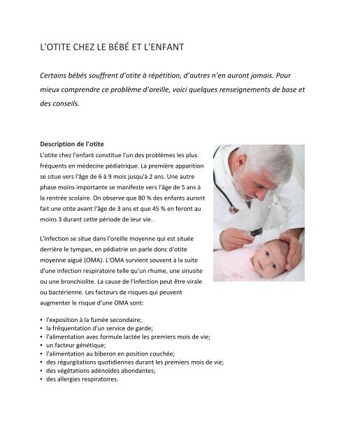 L Otite Chez Le Bebe Et L Enfant Camille Bernard