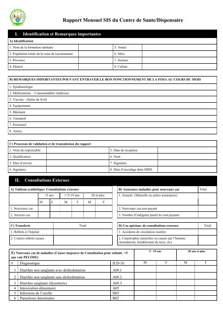 CANEVAS DE RAPPORT MENSUEL DU CENTRE DE SANTE