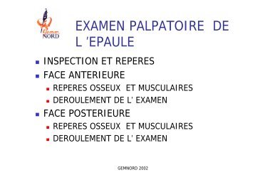 EXAMEN PALPATOIRE DE L 'EPAULE - IRBMS