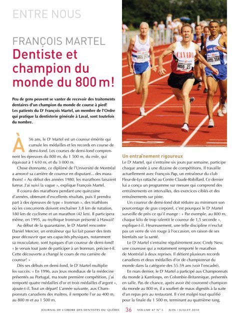 Juin / juillet 2010 - Volume 47 No 3 - Ordre des dentistes du Québec