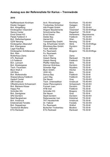 Referenzliste Trennwände 03 2011