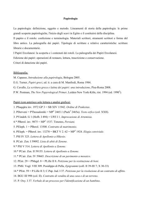 Programma d'esame e Bibliografia paleografia greca