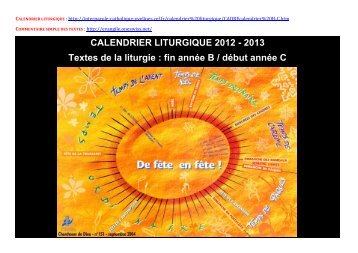 Calendrier liturgique 2012-2013