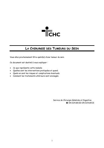 Chirurgie des tumeurs du sein (PDF-175 KB) - CHC