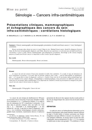 Sénologie – Cancers infra-centimétriques - Cabinet Dr.Goumot