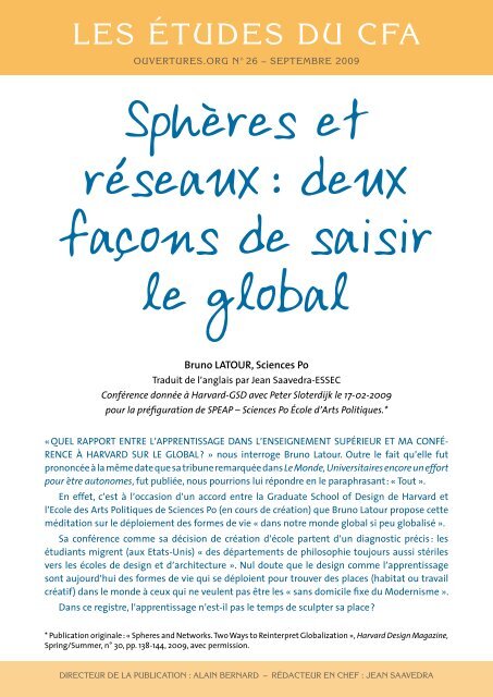 Sphères et réseaux : deux façons de saisir le global - Bruno Latour