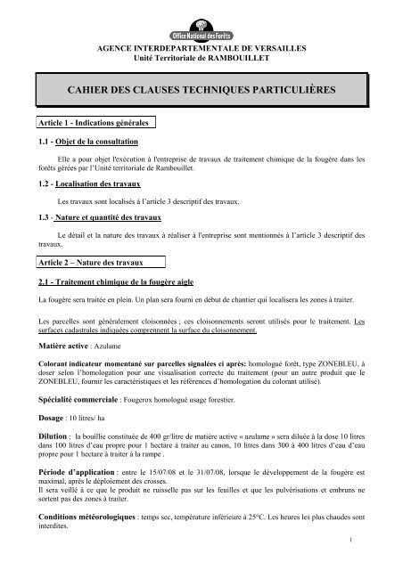CAHIER DES CLAUSES TECHNIQUES PARTICULIÈRES - ONF