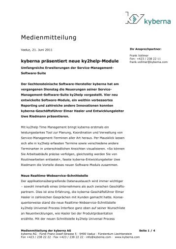 Medienmitteilung: kyberna präsentiert neue ky2help-Module