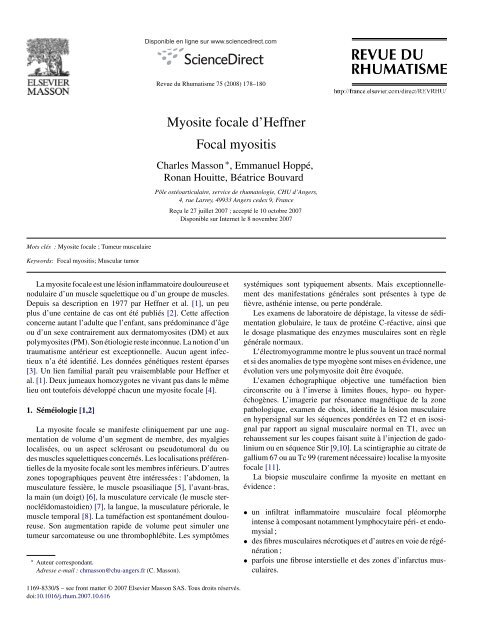 Myosite focale d'Heffner Focal myositis