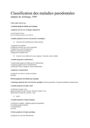 Classification des maladies parodontales (ANAES)