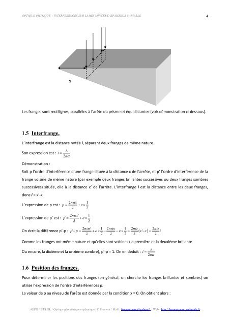 interferences localisees : lames prismatiques et anneaux ... - Webnode