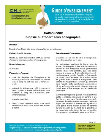 RADIOLOGIE Biopsie au trocart sous échographie