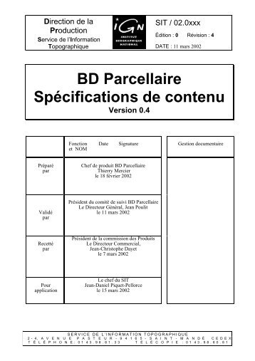 BD Parcellaire Spécifications de contenu - Cnig