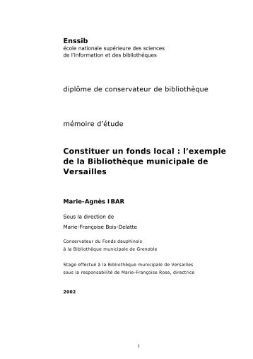 Constituer un fonds local : l'exemple de la - Enssib