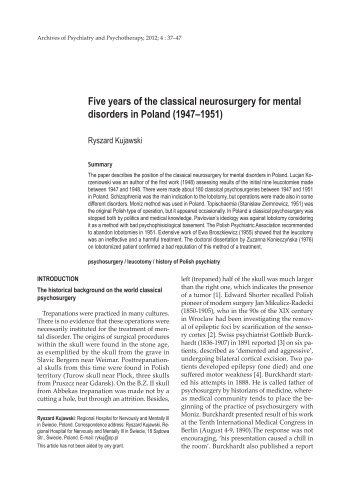 Five years of the classical neurosurgery for mental disorders in Poland