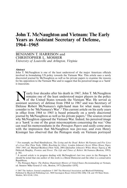 John T. McNaughton and Vietnam: The Early Years as ... - Viet-studies