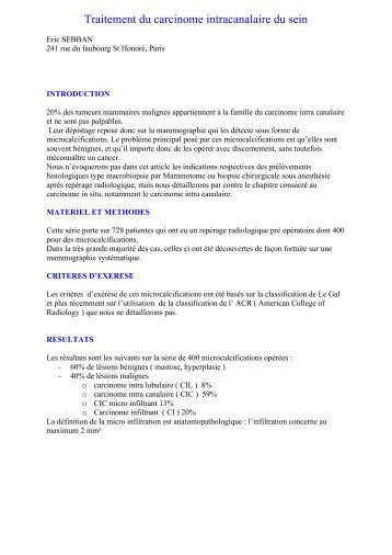 Traitement du carcinome intracanalaire du sein