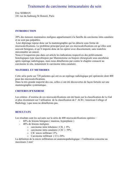 Traitement du carcinome intracanalaire du sein