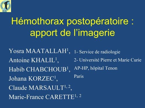 Hémothorax postopératoire : apport de l'imagerie