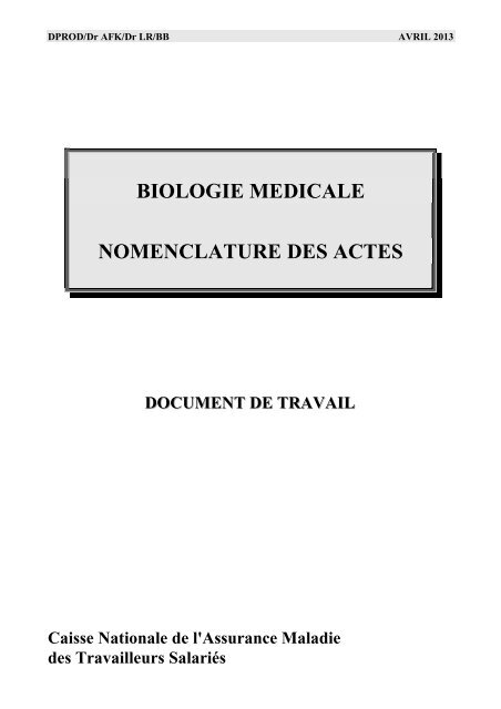 BIOLOGIE MEDICALE NOMENCLATURE DES ACTES - TNB