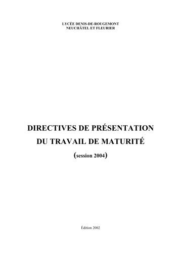 Directives de présentation du travail de maturité ( en format PDF ) - rpn