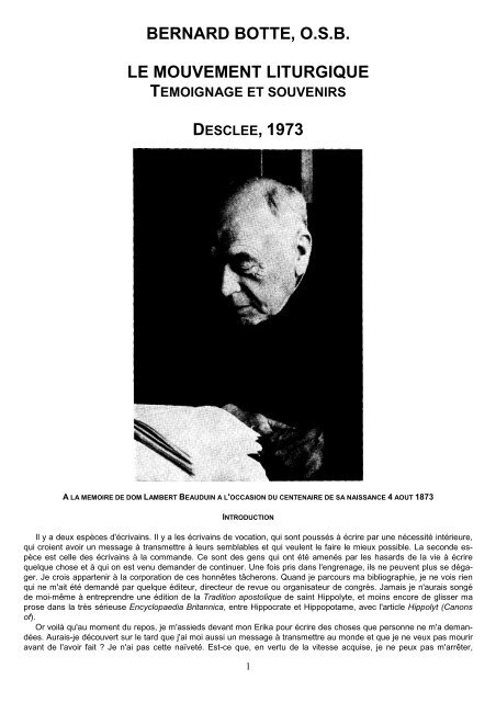 Bernard Botte Osb Le Mouvement Liturgique Rore Sanctifica