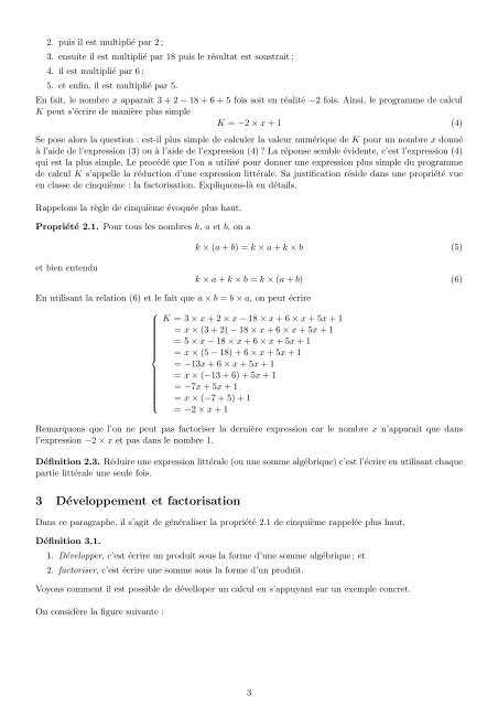 Calcul littéral, programme de calcul, développement et factorisation