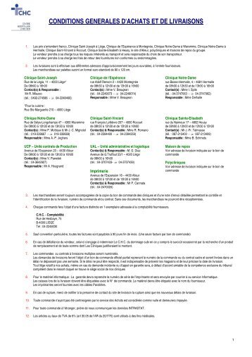 CONDITIONS GENERALES D'ACHATS ET DE LIVRAISONS - CHC