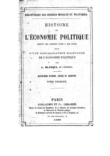 Blanqui, Adolphe (1798-1854). Histoire de l'économie politique en ...