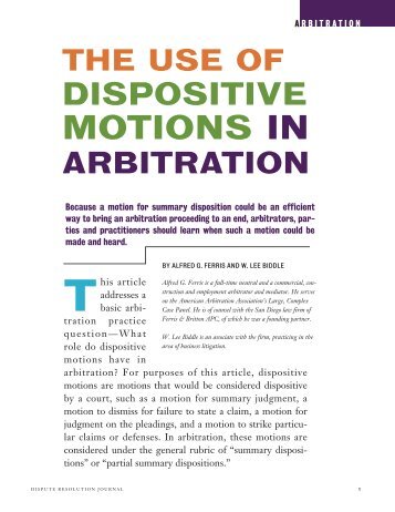 The use of Dispositive Motions in Arbitration - Ferris and Biddle