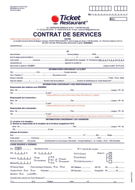 Contrat de services Ticket Restaurant - Edenred