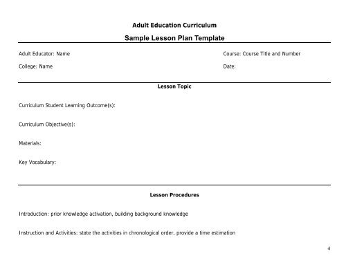 Sample Lesson Plan and Template