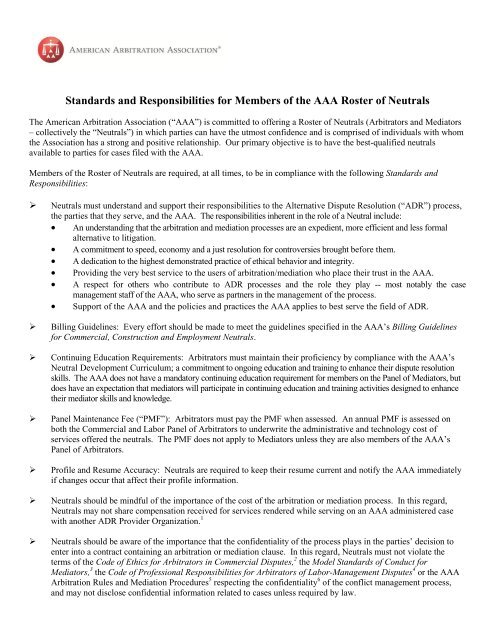 Standards and Responsibilities - American Arbitration Association ...