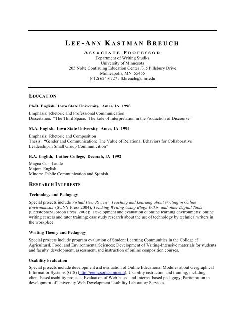 Curriculum Vitae - Find Faculty Experts : College of Liberal Arts ...