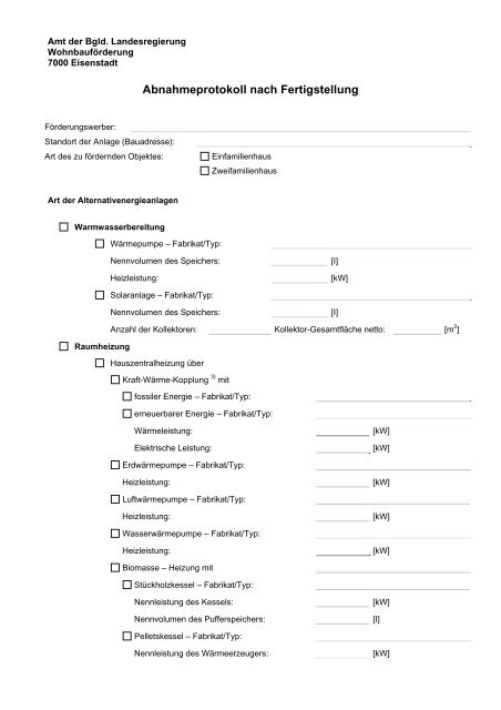 Abnahmeprotokoll für Alternativenergieanlagen