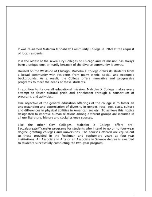 Malcolm X College Handbook - City Colleges of Chicago