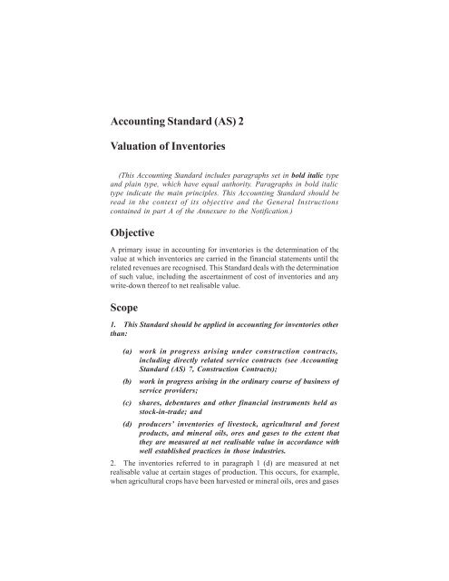 Accounting Standard 2; Valuation of Inventories