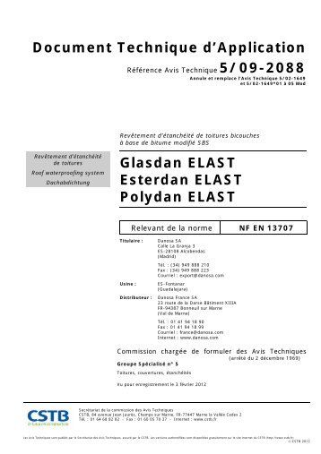 Document Technique d'Application Glasdan ELAST ... - CSTB