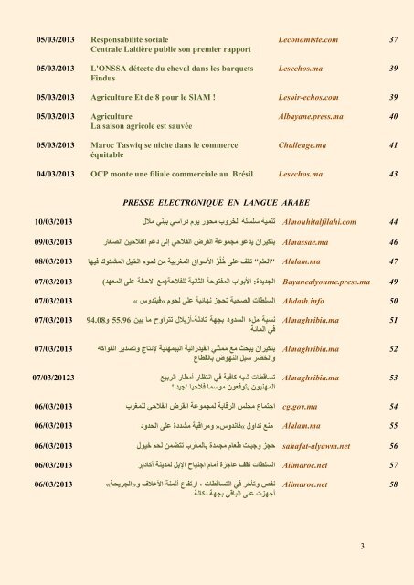 1 Date de parution Titre Source Page 10/03/2013 Fruits et légumes ...