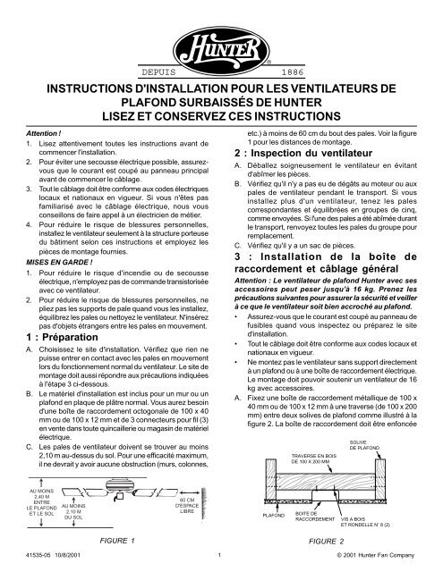 Instructions D installation Pour Les Ventilateurs De Hunter Fan instructions-d-installation-pour-les-ventilateurs-de-hunter-fan