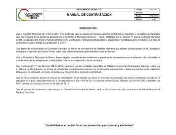 MANUAL DE CONTRATACION - Contraloría Municipal de Neiva